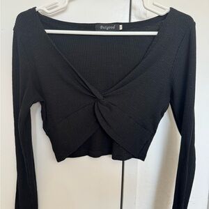 Women's Black Twist Front Crop Top